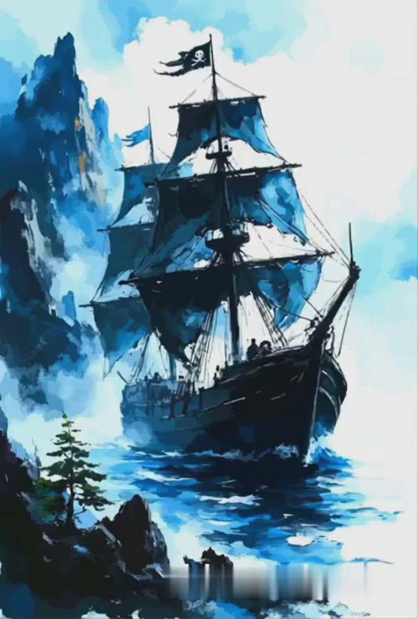 洋書: Ship, Sea & Sky 帆船 Marine art Pirate Ship at Sea Digital Art - Viktor Levchenko